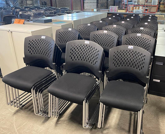 Used stacking chair poly back fabric seat 1